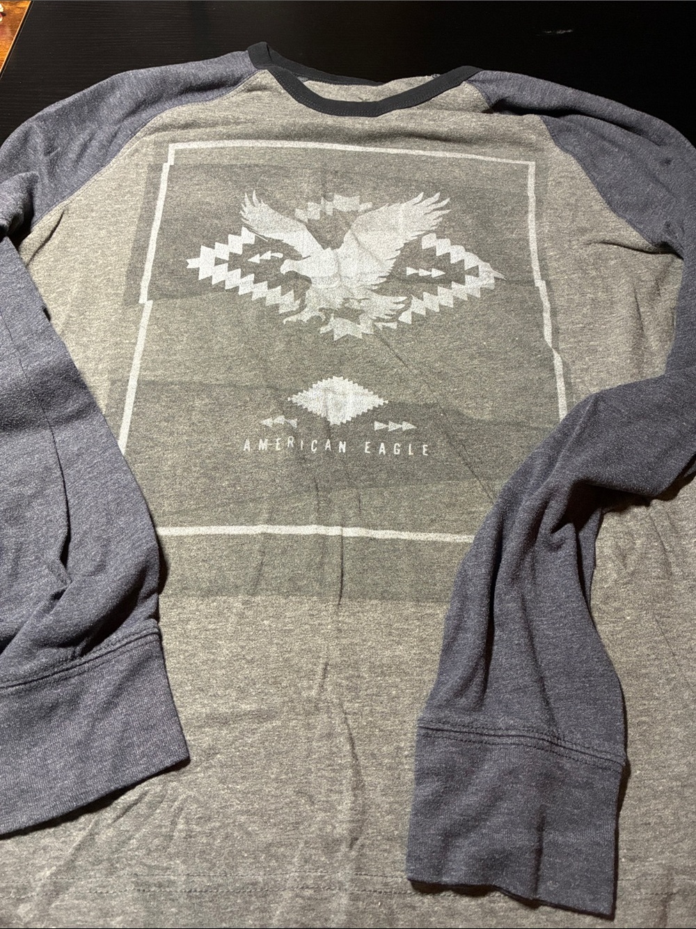 American Eagle Outfitters Gray Body with Navy Raglan Long Sleeve Shirt